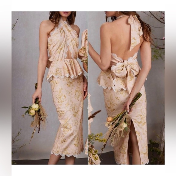 V. Chapman Dresses & Skirts - V CHAPMAN LADIES PINK FLOWERS LACE HALTER MIDI DRESS-12-WEDDING-PROM-GORGEOUS!